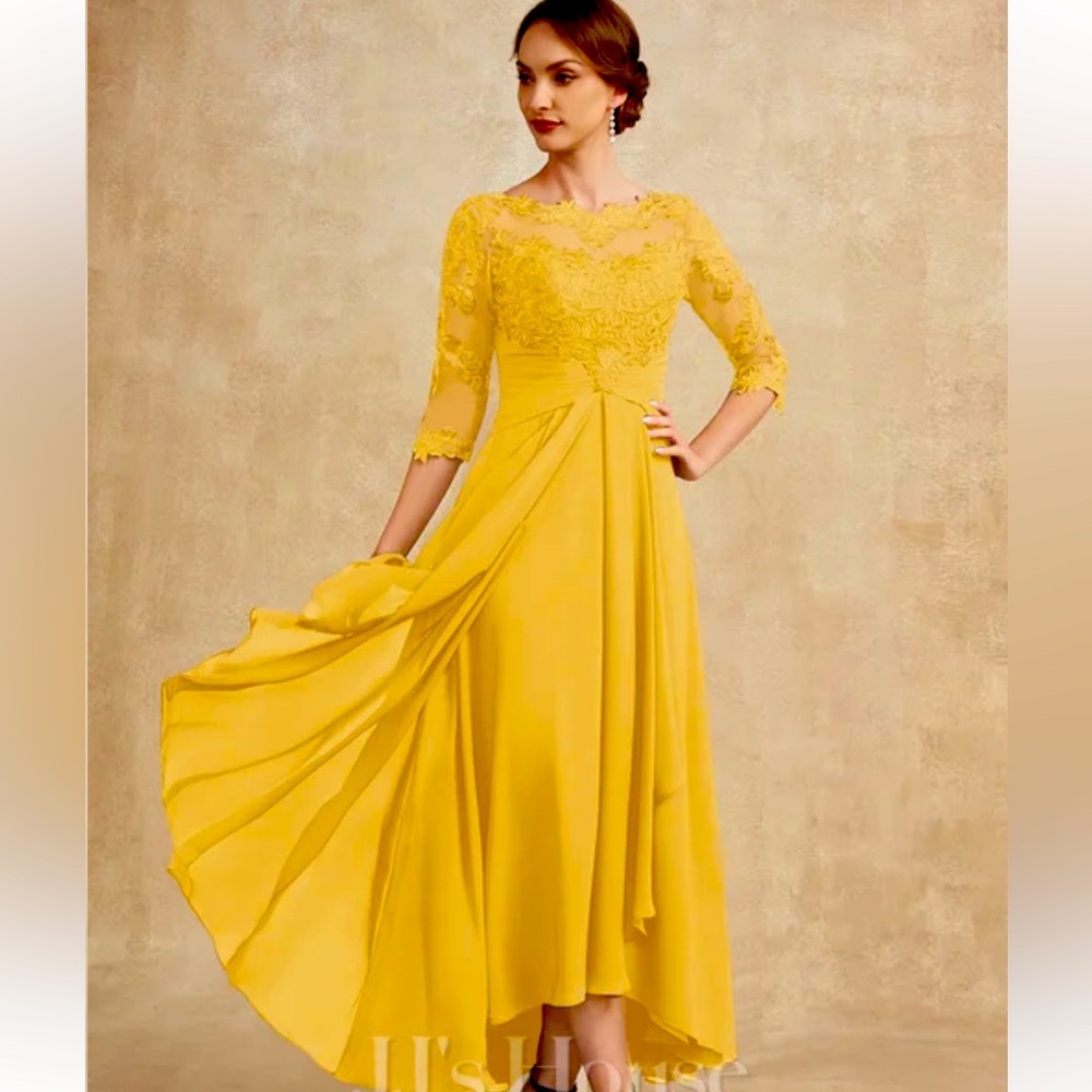 Beautiful dress- gold satin bottom with lace and sequin top.